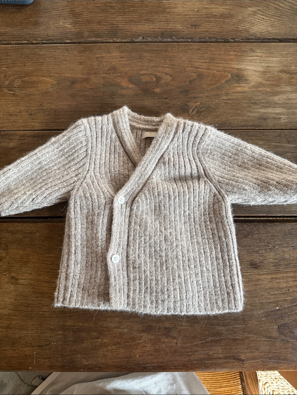Makie Cozy Ribbed Knit Baby Cardigan - Beige